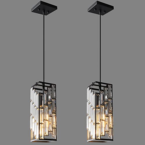 Image of Black Pendant Lighting Modern Pendant Light, Mini Crystal Chandeliers,Adjustable Pendant Light Fixture for Kitchen Island Dinning Room Bedroom (2 Pack)