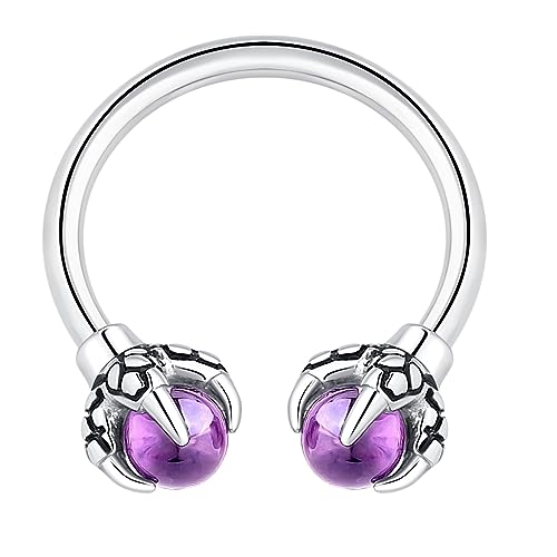 ORANGELOVE 16G 8mm 316L Surgical Steel Dragon Claw Septum Ring Amethyst Hoop Nose Ring Piercing Silver 16 gauge Septum Jewelry Ear Cartilage Daith Conch Helix Earring Lip Ring