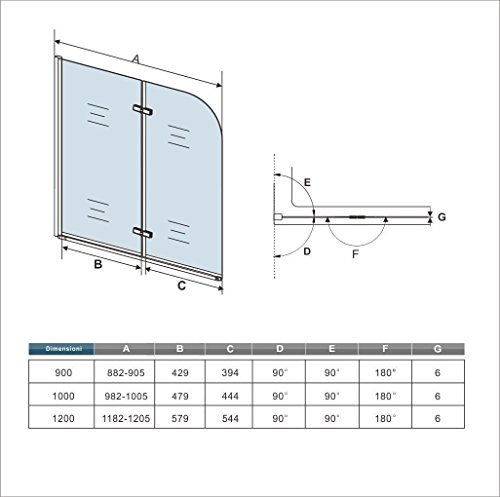 Box Doccia Vetro 6mm Parete da Vasca Movibile