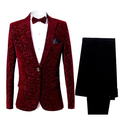One Button Dress Party Suit Floral Tuxedo Mens 2 Piece Velvet Suits Slim Fit Mens Floral Velvet Suit - Main Image