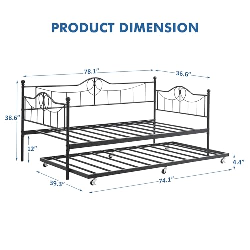 image for IDEALHOUSE Twin Daybed with Trundle, Twin Daybed and Pull Out Trundle 