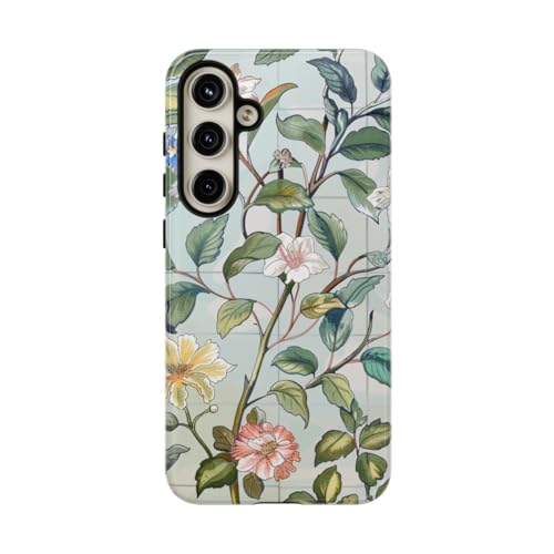 Coque rigide fleurie Samsung S24 Plus vert vintage, le cadeau idéal aux motifs de papillons
