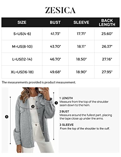 Zesica Women's Casual Long Sleeve Button Down Loose Lightweight Shacket Shirt Jacket Coat Outerwear With Pockets,Lightgrey,Medium #TOP3