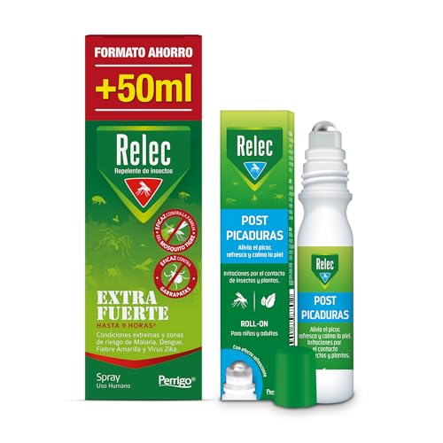 Relec Extra Fuerte 125ml Spray Antimosquitos+Roll-on Post Picaduras, Repelente de Mosquitos, Contra El Mosquito Tigre, Protección contra Picaduras mosquitos en Zonas Tropicales y condiciones Extremas