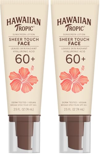 Image of Hawaiian Tropic Sheer Touch Face Sunscreen Lotion SPF 60, 2.5 Fl Oz | Travel Size Sunscreen for Face, Sunblock Lotion, 2.5 Fl Oz,(Pack of 2)