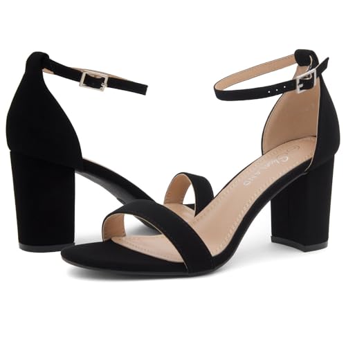 Image of Shoe Land Low Chunky Heels for Women Open Toe Ankle Strap Block Heel Sandals 3 Inch Dressy Heels for Wedding Party Date Night
