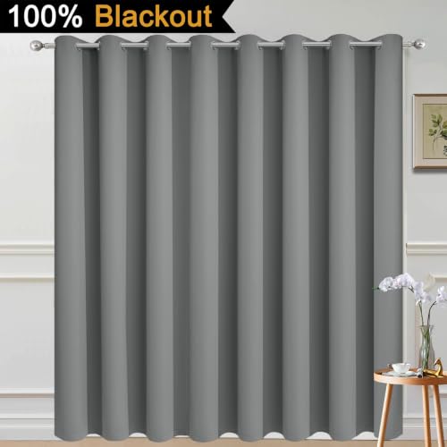 Image of Yakamok Dove Grey Blackout Patio Door Curtain Panels W100 x L96,1 Panel | Noise Reducing Barrier Panel for Sliding Glass Door, 2 Thick Layers Heat Full Light Blocking Patio Door Drapery