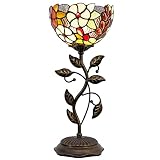 RHLAMPS Small Tiffany Table Lamp 8" Stained Glass Grape Style Shade 19" Tall Antique Vintage Metal L