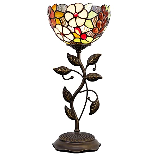 Rhlamps Small Tiffany Table Lamp 8" Stained Glass Grape Style Shade 19" Tall Antique Vintage Metal Leaf Base Mini Bedside Accent Desk Torchiere Uplight For Living Room Bedroom #TOP17