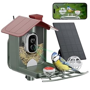 Bird Feeder with Camera Solar Smart Bird House with Camera Outdoor Garden Feeders for Bird Auto Capture Bird Videos Wild Birds Watching Cam 2K Resolution AI Recognition Visible Window