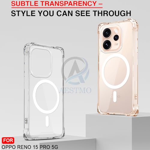 Image of AESTMO Clear Back Cover for Oppo Reno 15 Pro 5G | 360 Protection | Transparent Back Cover for Oppo Reno 15 Pro 5G (PC + TPU, Compatible with MagSafe Accessories, Transparent Bumper)