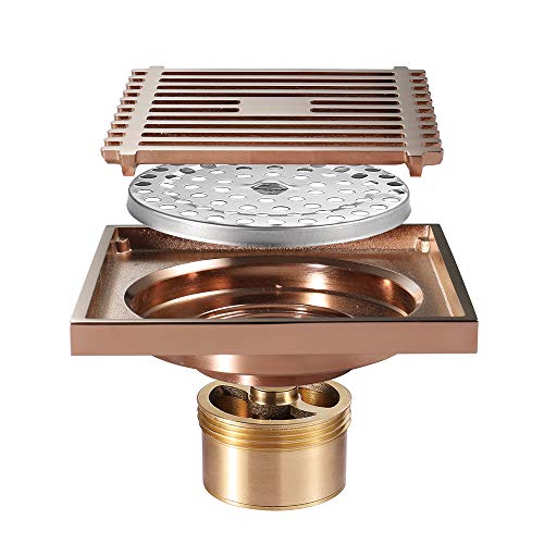 Desagüe de Piso Desagüe de Ducha de 4 Pulgadas Desagüe de Piso de Oro Rosa Desagüe Cuadrado de latón Desagüe de Ducha de Alto Flujo con colector de Cabello, para baño, co