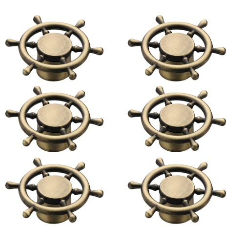 Image of Ship Wheel Design Knob for Drawer /Door Knob /Drawer Knobs /Decorative Knobs and Pulls /Zinc Alloy (Antique Finish) Pack of 6-| 3 Years Warranty |