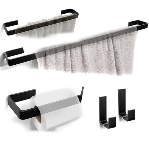 Kit Acessórios Para Banheiro Peças Quadrado Preto Fosco Alumínio Porta Toalha