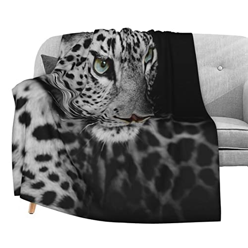 Dujiea Manta de franela de forro polar con diseño de leopardo de nieve 3D de 50 x 60 pulgadas, para sala de estar, dormitorio, sofá, manta de cama cálida y suave para niñas, niños y adultos, para