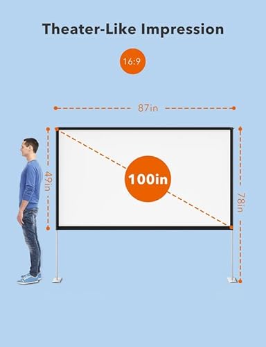 Hyz 100 Inch Freestanding Projection Screen, Portable Front & Rear Projection Screen, 4K Hd 16:9 Polyester Fabric Screen Outdoors And Indoors, Setup In Minutes, Home Theater, Presentation #TOP6
