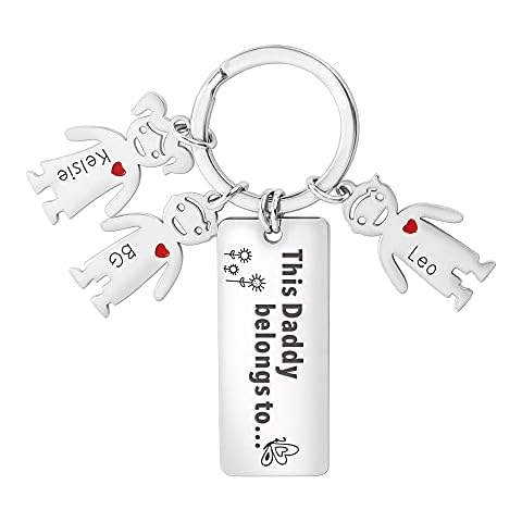 Liskanap Personalised Keychain with 1-9 Children Charms Custom Boy Girl Doll Keyring Engraved Family Members KIds Name for Dad Mom Grandma Grandpa Fathers Day Gift from Daughter Son Dad Key Ring Cover