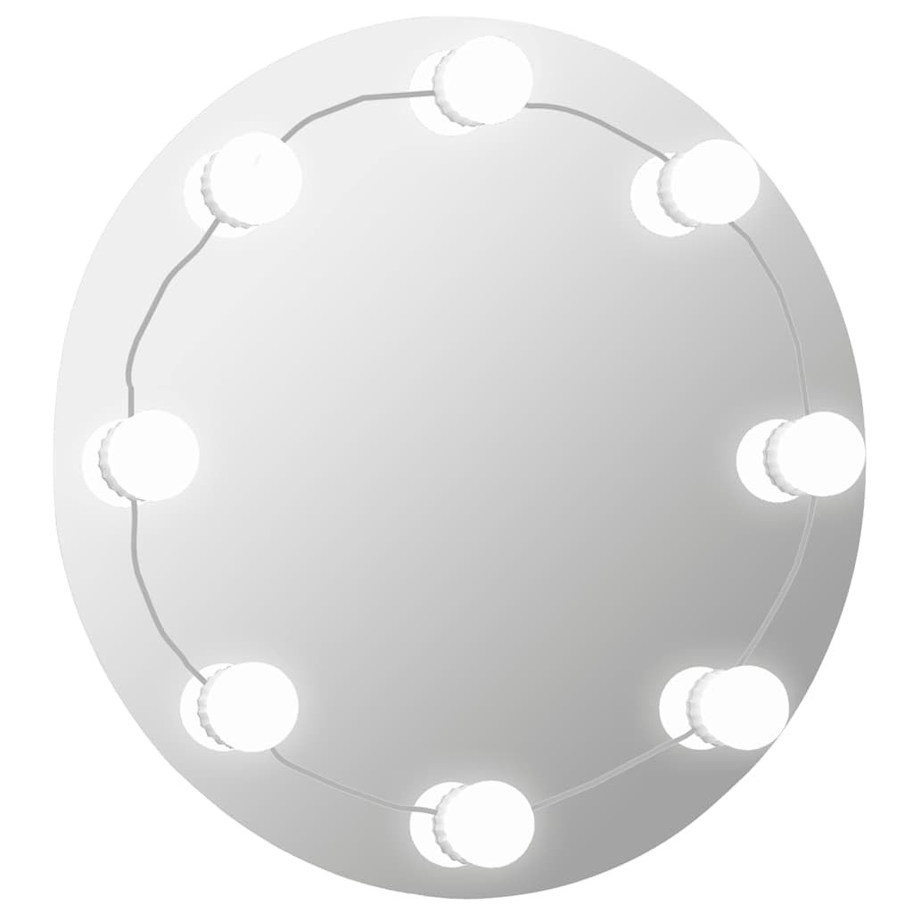 KGHFDVB Round Glass Wall Mirror with LED Lights, Stick-On Makeup Mirror Light with Color Modes for Bedroom, Living Room, Dressing Room, DIY Decorative Pattern