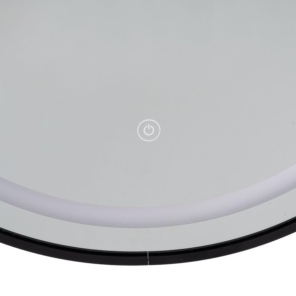 LOLAhome Espejo de Pared Redondo Marco Negro con luz LED Blanca de 60 cm