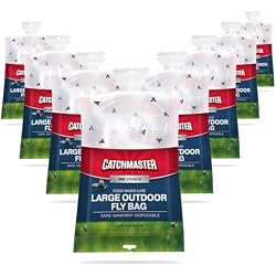 Catchmaster Disposable Outdoor Fly Trap, 2 Hanging Bags with Bait | Catches house, bottle & blowflies, Holds up to 30,000 flies, Food-based lure, no spray needed, For backyards, patios & decks