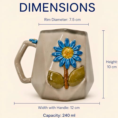 Image of Handmade Ceramic Mug 3D Daisy Flower Design Coffee Tea Cup 240 ml Gift for Coffee Lovers Kitchen Decor (Pink /Light Blue /Yellow /Grey) (Grey)