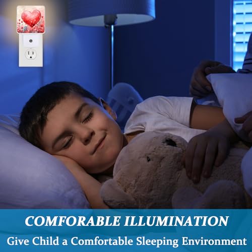 Image of Red Sweet Hearts Night Light, Plug-into Wall Valentine's Flower Love Heart Nightlight Lamp with Dusk to Dawn Sensor, Led Lamp 0.5W Energy Efficient for Boys Girls Adults Home Decor