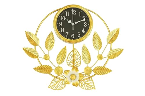 Image of Arcanine Silent Wall Clock Decor Creative Metal Leaf Design Large Wall Clocks Battery Operated Non Ticking Decoration Mute Wall Clock for Living Room (AR-12)