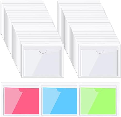 30 Pack Self-Adhesive Index Card Pockets with Top Open for Loading - Ideal Card Holder for Organizing and Protecting Your Index Cards - Crystal Clear Plastic (3.9 x 3.1 Inches)