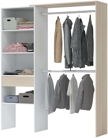Habitdesign Armario Vestidor, Armario 2 Barras 4 Estantes 1 Cajón...