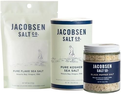 Jacobsen Salt Co. Variety Pack, Kosher, Flake & Black Pepper - Pack of 3