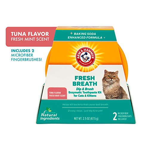 Arm & Hammer Dip & Brush Fresh Breath Enzymatic Toothpaste Kit For Cats And Kittens With 2 Microfiber Finger Bushes, 2.5 Ounces, Tuna Flavor | Cat Dental Care Kit #TOP1