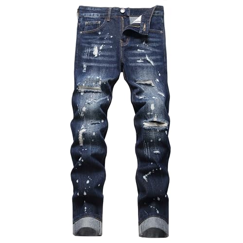 AITITIA Men's Ripped Regular Fit Straight Leg Jean