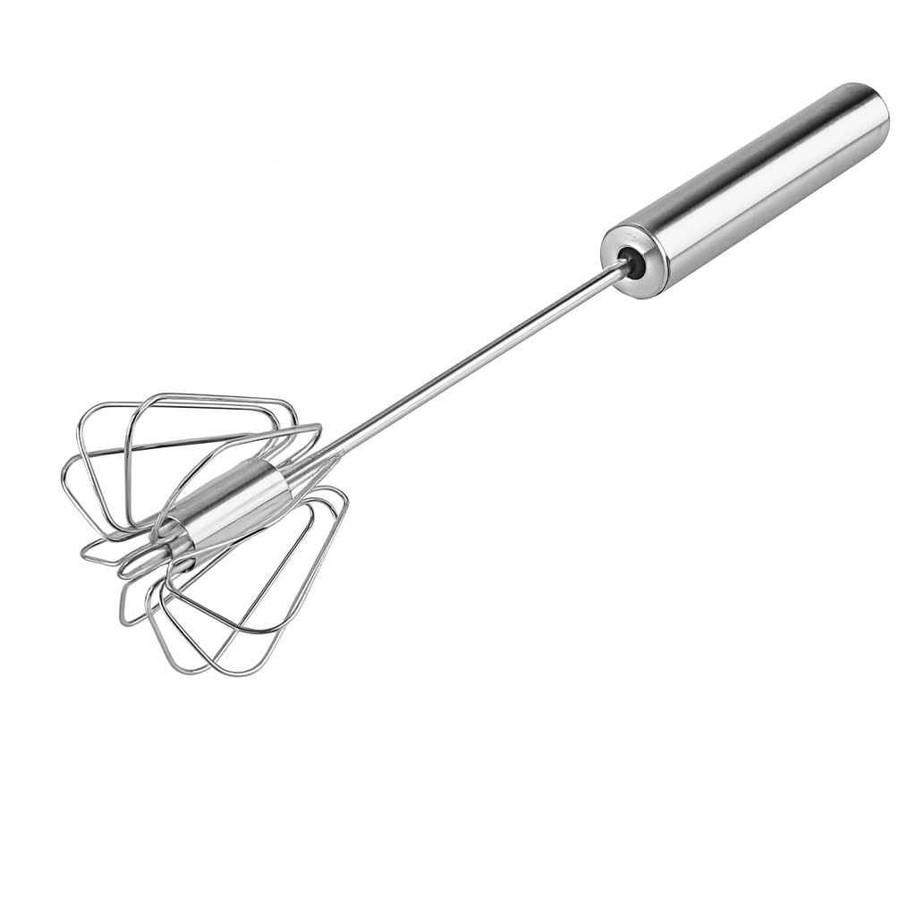 Stainless Steel Egg Whisk - 12-inch Hand Push Rotary Whisk Blender, Versatile Milk Frother, Efficient Hand Mixer Stirrer for Blending, Whisking, Beating, and Stirring