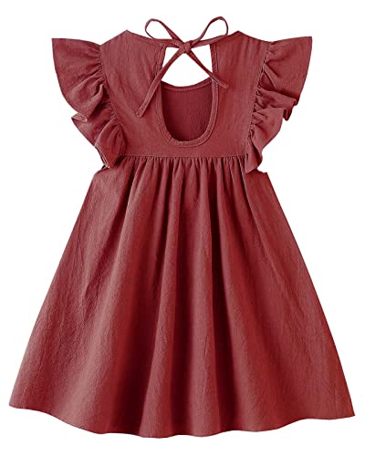 Dutebare Toddler Baby Girl Dress Cotton Linen Ruffle Halter Sleeveless Dresses Kids Summer Sundress2