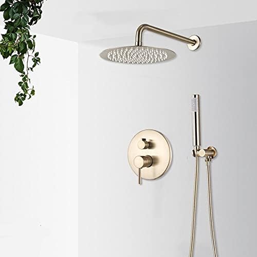 Système de douche effet de pluie avec mitigeur rond or brossé