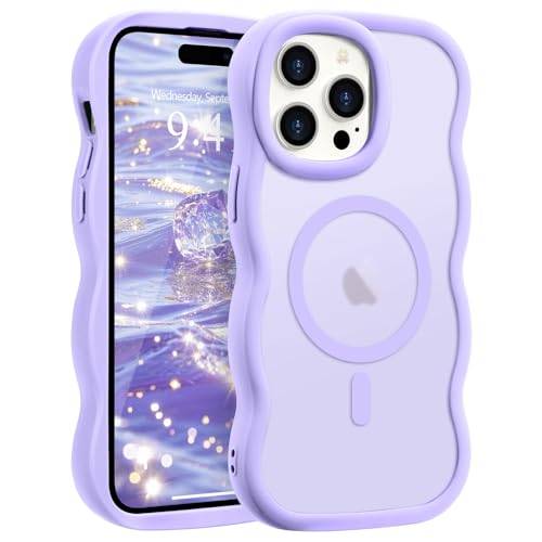 Pepmune for iPhone 14 Pro Max Case Curly Wavy Frame Hard Translucent Matte Clear Back Cover for Women Men Compatible with Magsafe Shockproof TPU Bumper Phone Case for iPhone 14 Pro Max Lavender