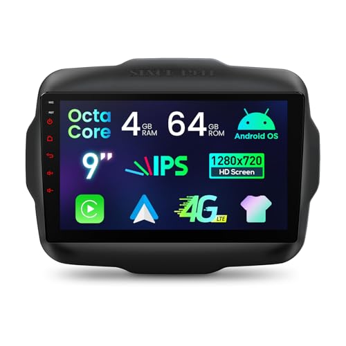XTRONS Android 14 Car Stereo for Jeep Renegade, 9 Inch Touch Screen GPS Navigation Bluetooth Head Unit Built-in DSP Car Auto Play Support 4G LTE OBD2 DVR TPMS Backup Camera