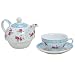 Produktbild Tea for one Set 3-teilig Porzellan Teekanne mit Tasse und Untertasse mit Rosen und Blumen Motiv (Blau)