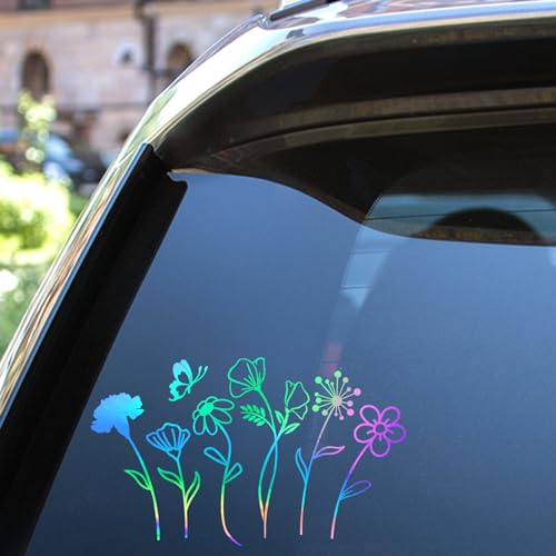 Image of 1Sheet Birth Month Flower Decal,Wildflower Decals,Boho Car Decal, Floral Vinyl Decal Gift for Plant Lovers /Gifts for Mom, Floral Car Decal, Mother Day Gift |4.8 inch Wide(Holographic)