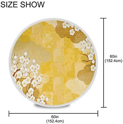 Mnsruu 60 Inch Round Japanese Cherry Blossom Flower Tablecloth Table Cloth Cover Decorative Lace Macrame for Buffet Table, Party, Holiday Dinner