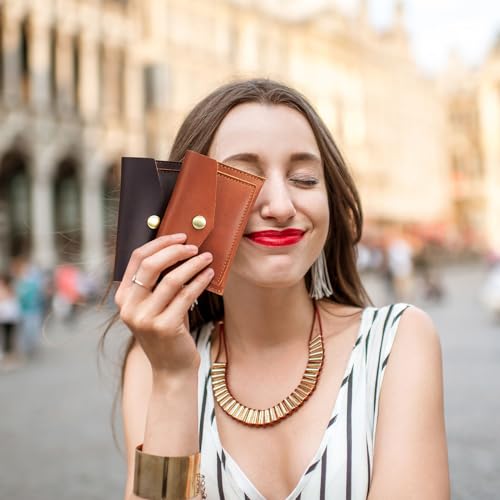 Image of S-ZONE Genuine Leather Women's Small Wallet Change Pouch Credit Card Holder Mini Purse Envelope Keychain