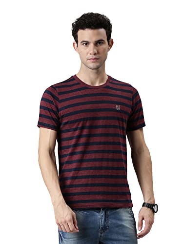 Image of F A S O Men's T-Shirt - Super Soft Combed Cotton Rich Fabric Sporty Striped Design Customized Comfort Fit