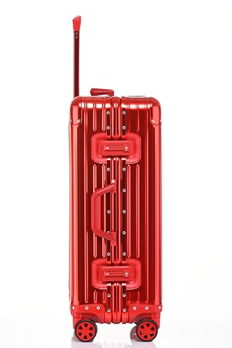 Image of PYB Autograph - Premium Full Aluminium Hard Trolley Bags for Travel, Zipless Cabin Suitcase with TSA Lock, Noiseless 360 Rotating 8 Spinner Wheels, Compression Pads and Divider (Red), Cabin 20 inch