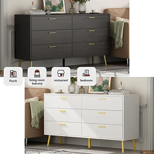 Didugo Chest Of Drawers 6 Drawer Dresser, Wide Storage 6 Drawer Chest With Metal Legs, Modern Contemporary Dresser For Bedroom Espresso (54”W X 15.6”D X 30.1”H) #TOP7
