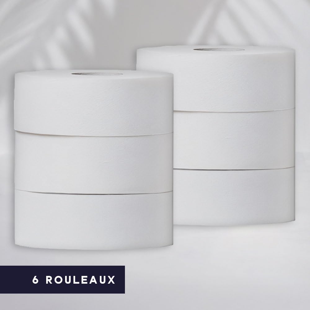 Lot de 6 Rouleaux x 350 m, Papier Toilette Maxi Jumbo 2 Plis, Pure Ouate de Cellulose Blanche, Doux, Résistant, Usage Professionnel-Papergooddeal