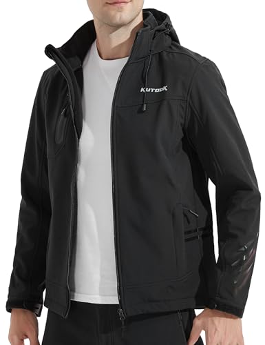 KUTOOK Chaqueta Softshell Hombre Invierno Forro Polar Ropa Cortavientos Impermeable Con Capucha...