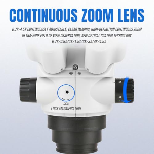 Image of White Binocular Jewelry Microscope Head,7X-90X Zoom Stereo Microscope,56-LED Light and 0.5X Barlow Lens,for Jewelry Engraving Setting Making LK-7045A-W