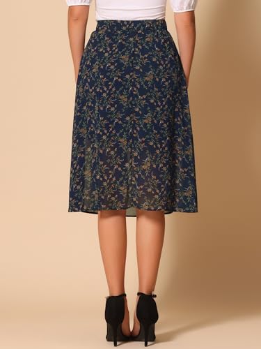 Allegra K Women's Floral Skirt A-Line Midi Skirt Chiffon Elegant 2025 Fall Skirts4