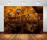 BELECO 7x5ft Fabric Medieval Tavern Backdrop Vintage Tavern Inn Bar with Candle Light Dinning Tables Medieval Background Tavern Theme Party Decorations Photo Booth Studio Props