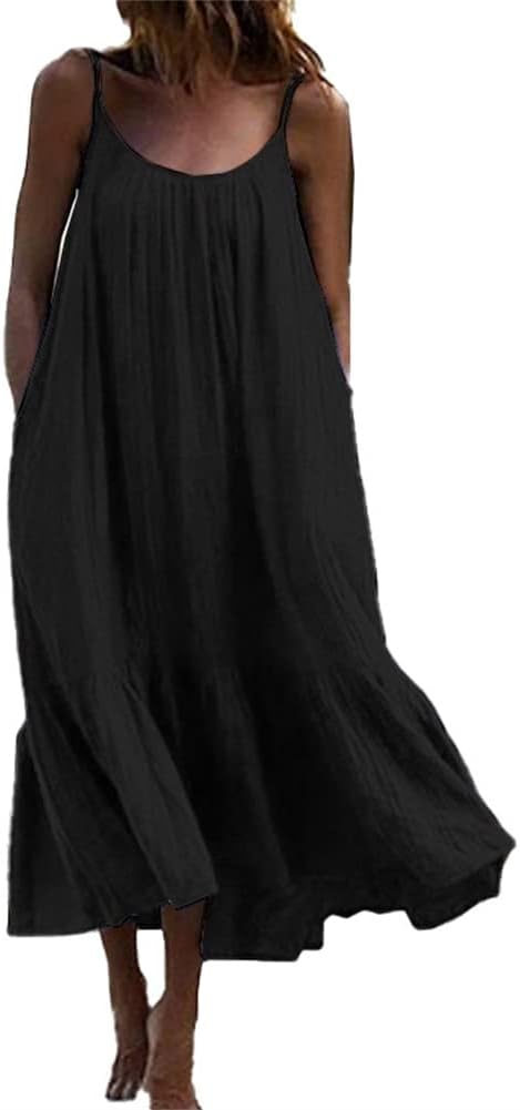 KEOMUD Women's Summer Casual Sleeveless Loose Dress Beach Maxi Long Dress